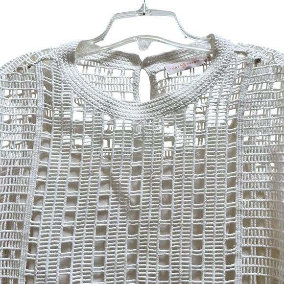 Tory Burch Ivory Open Knit Crochet Lace Short Sleeve Top Size Medium - Picture 3 of 14